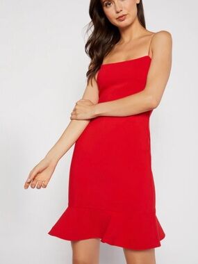 LIKELY Banks Dress Scarlet Red Mini Ruffle Hem Spaghetti Strap Size 2 EUC